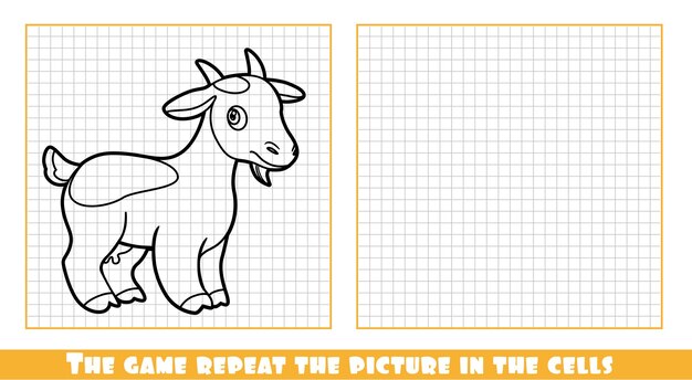 Una linda cabra joven de dibujos animados describió el juego repite la imagen en las celdas