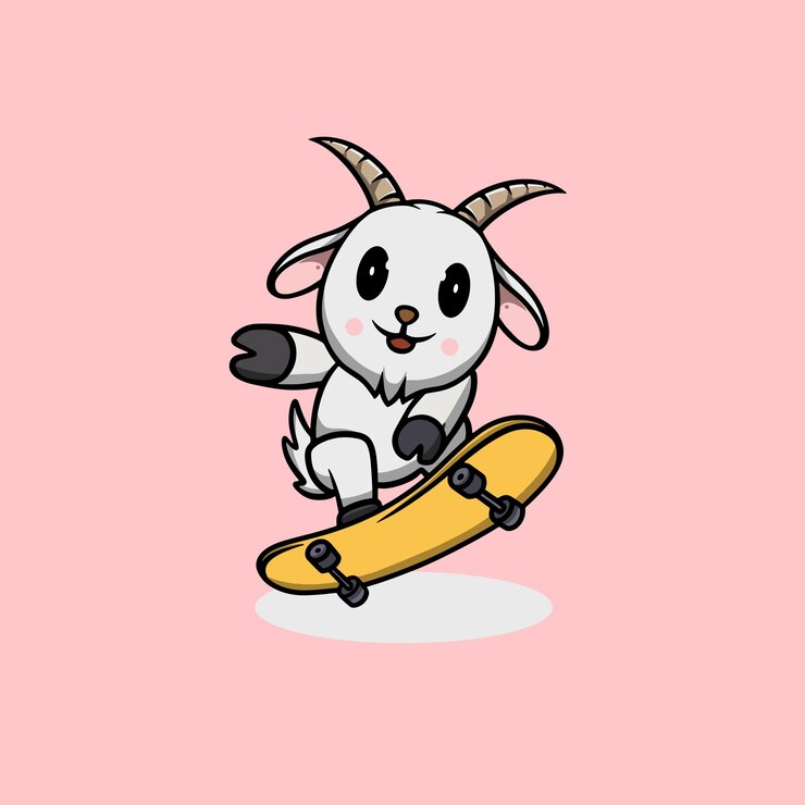 Linda cabra jugando ilustración de dibujos animados de patineta