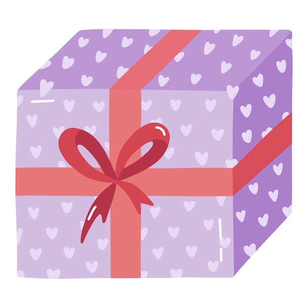 Linda caja de regalo cerrada con lazo de cinta y pegatina Presente para bodas de cumpleaños Compras navideñas Estilizadas imágenes prediseñadas vectoriales dibujadas a mano Para tarjetas de felicitación banner pegatinas de invitación