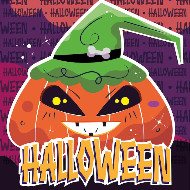 La linda calabaza de Halloween en el cartel de la celebración del 31 de octubre