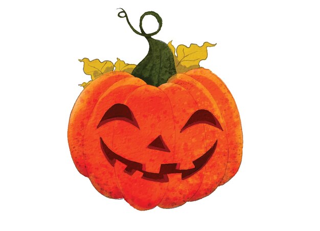 Linda calabaza sonriendo dulcemente ilustración acuarela para Halloween
