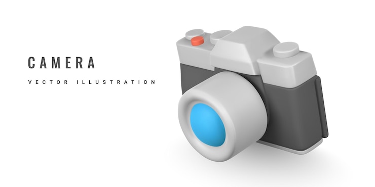 Vector linda cámara de fotos de dibujos animados cámara 3d realista objeto de verano ilustración vectorial
