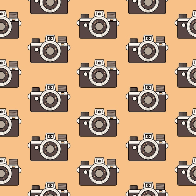 Una linda cámara vintage sin costuras en colores retro aislados en un fondo beige.