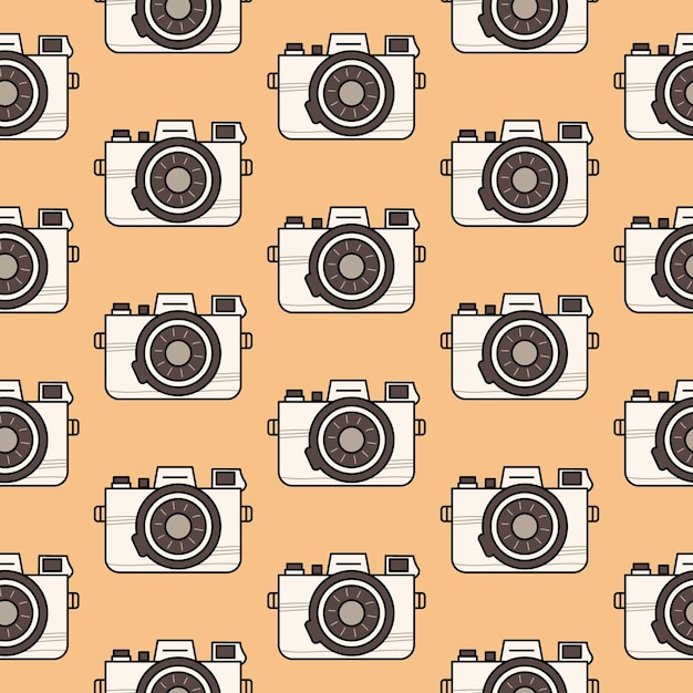 Una linda cámara vintage de luz sin costuras en colores retro aislados en un fondo beige.