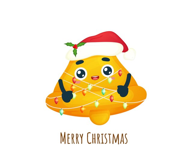 Linda campana con luz navideña para feliz navidad ilustración Vector Premium