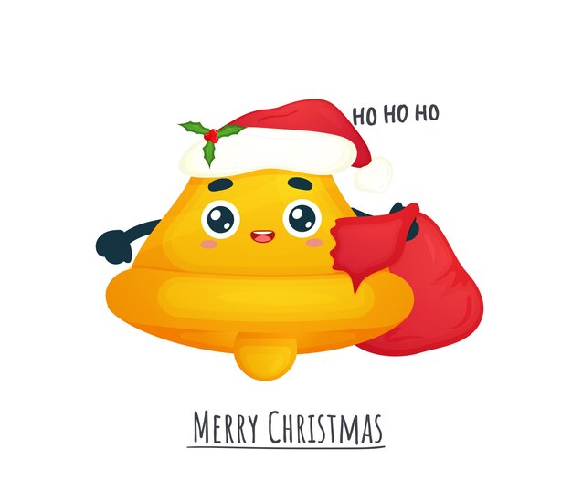 Linda campana con un saco de regalos para vacaciones navideñas Vector Premium