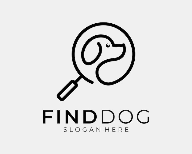 Linda cara de cabeza de perro cachorro con lupa Buscar línea de búsqueda Diseño de logotipo de vector simple lineal de arte