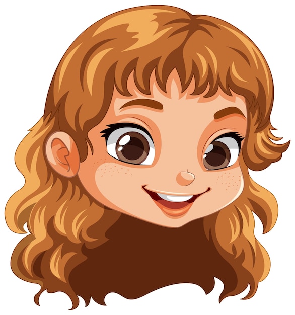 Linda cara de niña con cabello castaño Vector