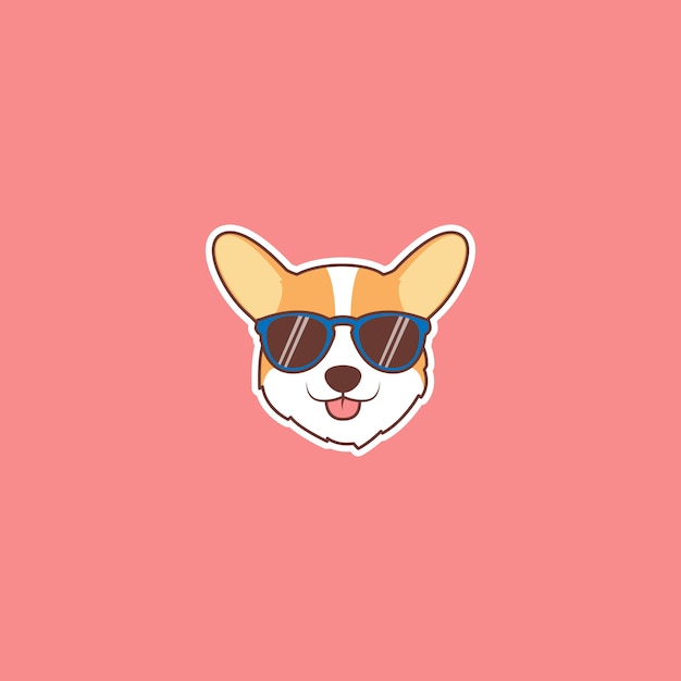 Linda cara de perro corgi con gafas de sol de dibujos animados