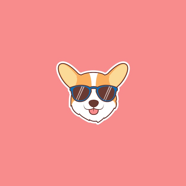 Vector linda cara de perro corgi con gafas de sol de dibujos animados