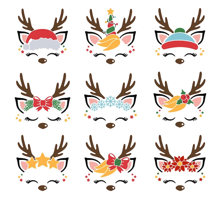 Vector linda cara de reno reno de navidad conjunto de una linda cara de reno ilustración vectorial