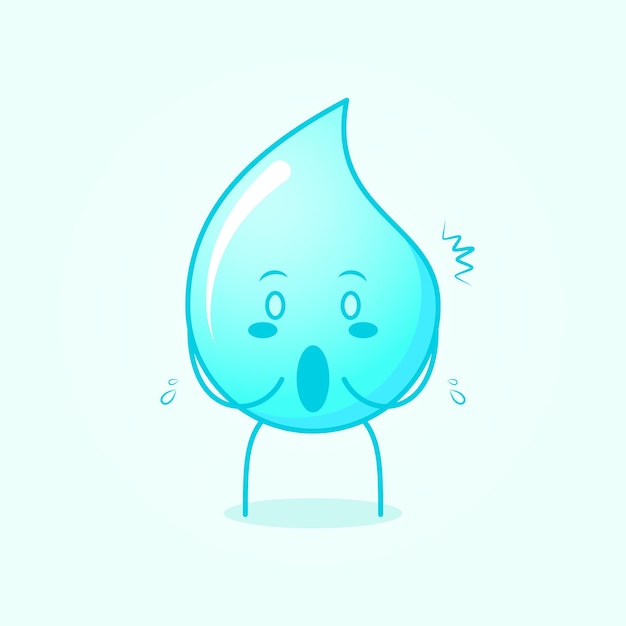 Vector linda caricatura de agua con expresión sorprendida y boca abierta. usado para emoticono, pegatina o mascota