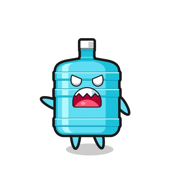 Linda caricatura de botella de agua de un galón en una pose muy enojada