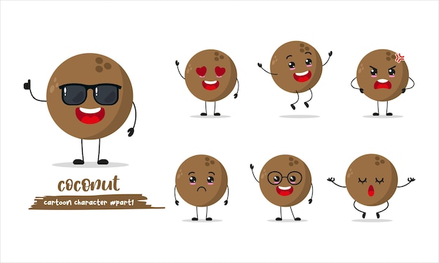 linda caricatura de coco con muchas expresiones diferentes poses de actividad vector iwear gafas de sol