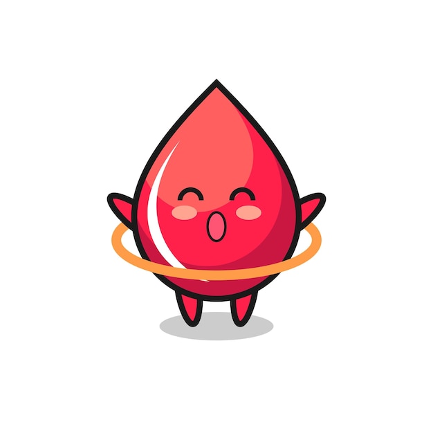 Linda caricatura de gota de sangre está jugando hula hoop, diseño de estilo lindo para camiseta, pegatina, elemento de logotipo