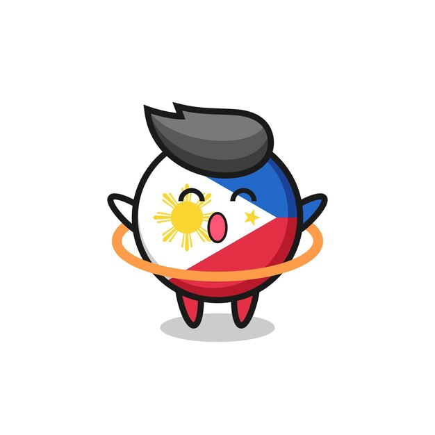 Linda caricatura de insignia de bandera de filipinas está jugando hula hoop