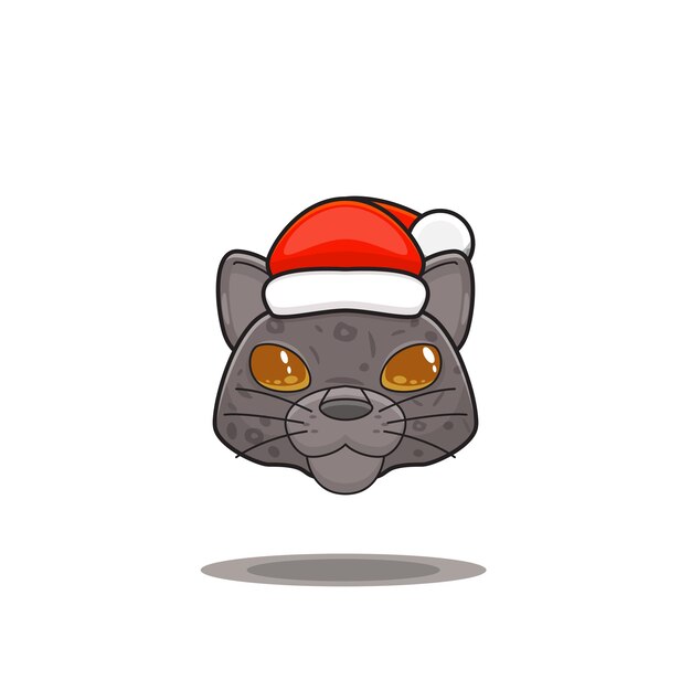 linda caricatura de pantera negra con gorro de santa