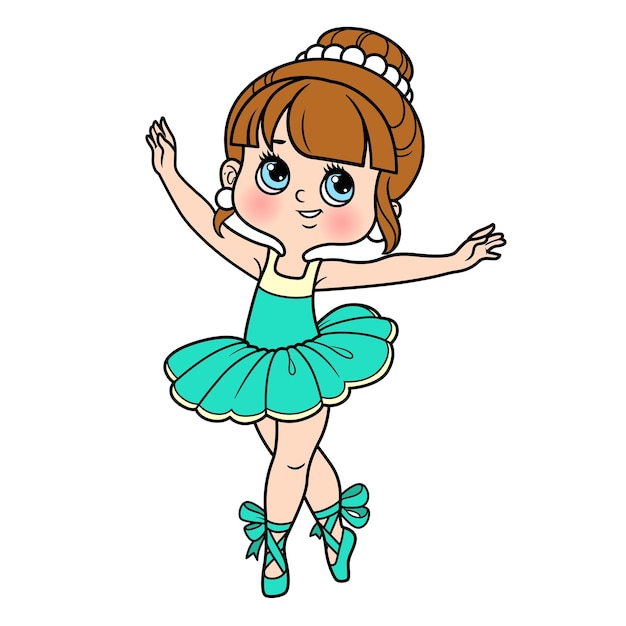 Linda caricatura pequeña bailarina niña variación de color para colorear página aislada en un fondo blanco