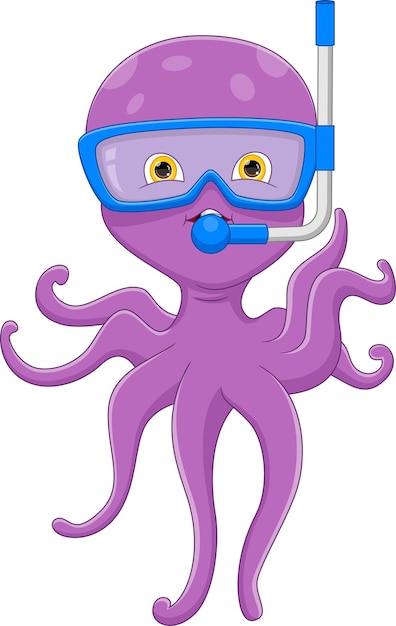 linda caricatura de pulpo buceando