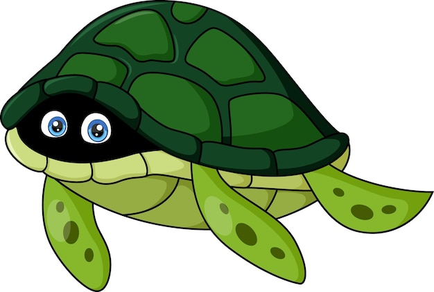 Linda caricatura de tortuga escondida con ojos asustados