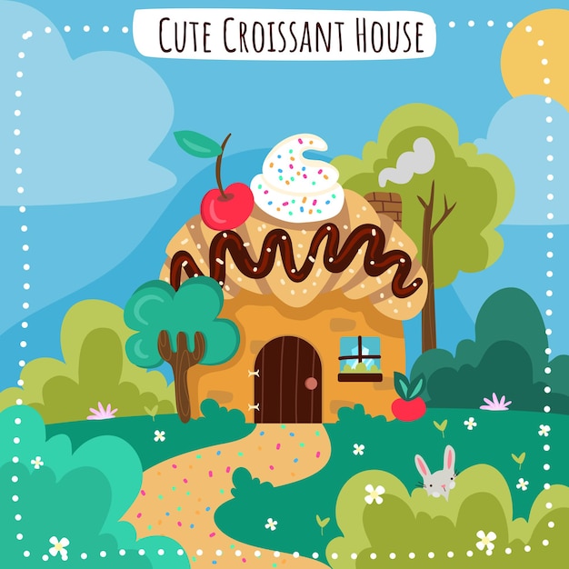 Linda casa de croissant en el bosque