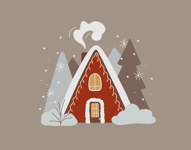 Vector linda casa de navidad en el bosque de invierno