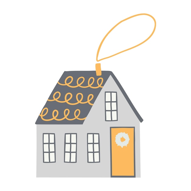 Linda casa de pueblo dibujada a mano en un estilo plano. ilustración vectorial aislado sobre fondo blanco.