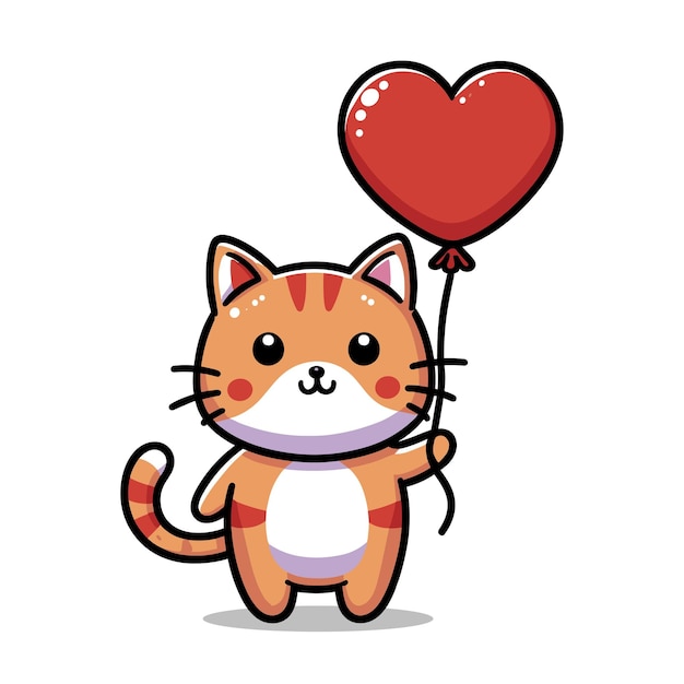 linda celebración del gato el día de San Valentín ilustración de icono vectorial de dibujos animados