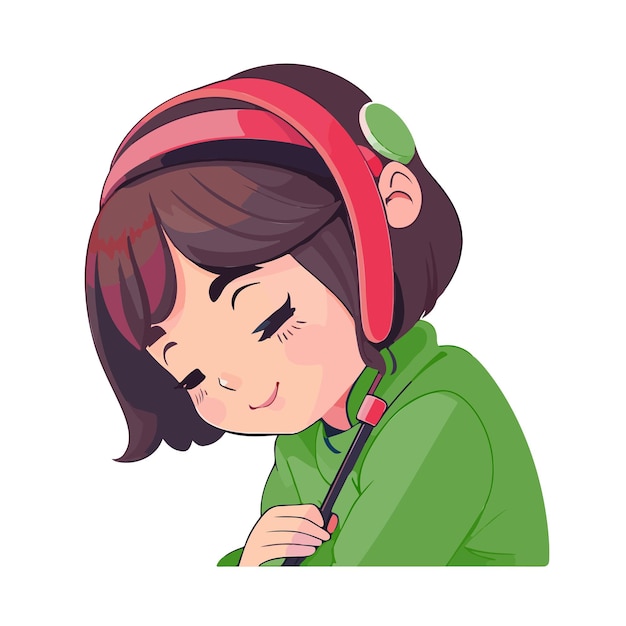 Linda chica en auriculares rojos con un micrófono la chica escucha música emblema chica con auriculares