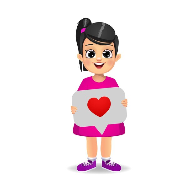 Linda chica con botón de corazón de redes sociales