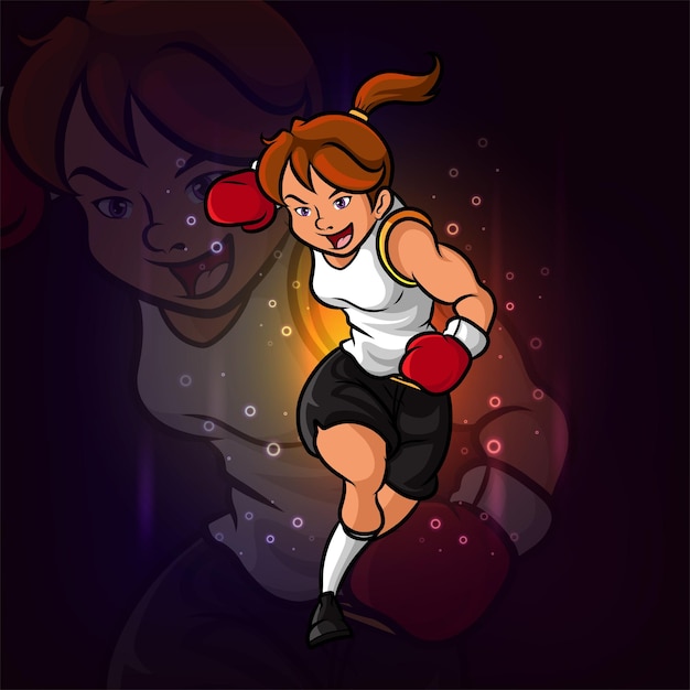 La linda chica de boxeo esport diseño de logotipo de ilustración.