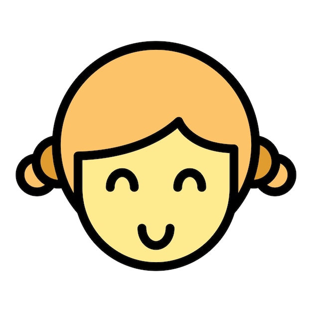 Linda chica cabeza icono contorno vector cara cabello niño color facial plano