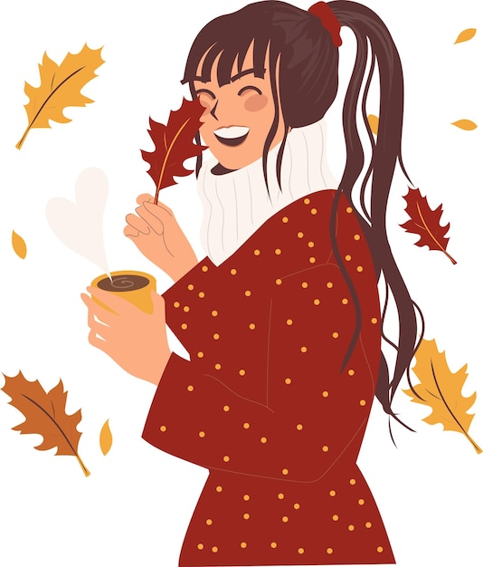 Vector linda chica con café encanto acogedor de otoño