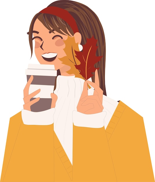 Vector linda chica con café encanto acogedor de otoño