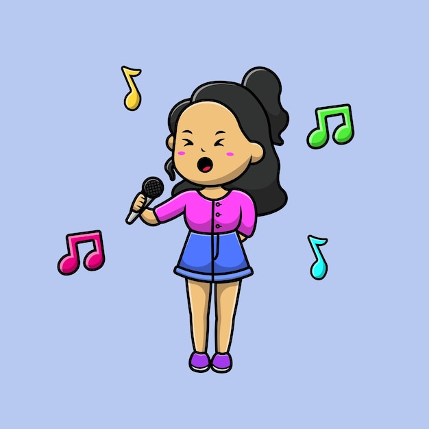 Linda chica cantando dibujos animados Vector icono ilustración