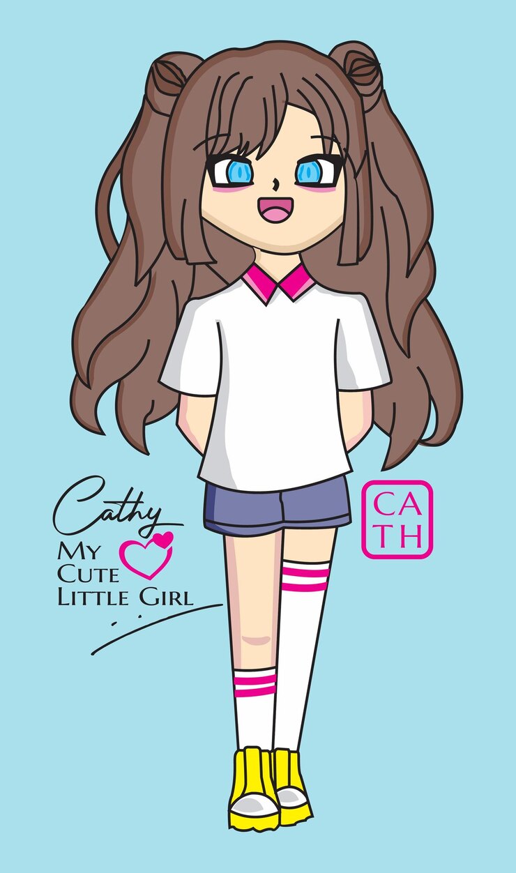 Linda chica cara feliz diseño de personajes 04 con cabello castaño y fondo azul ilustración vectorial