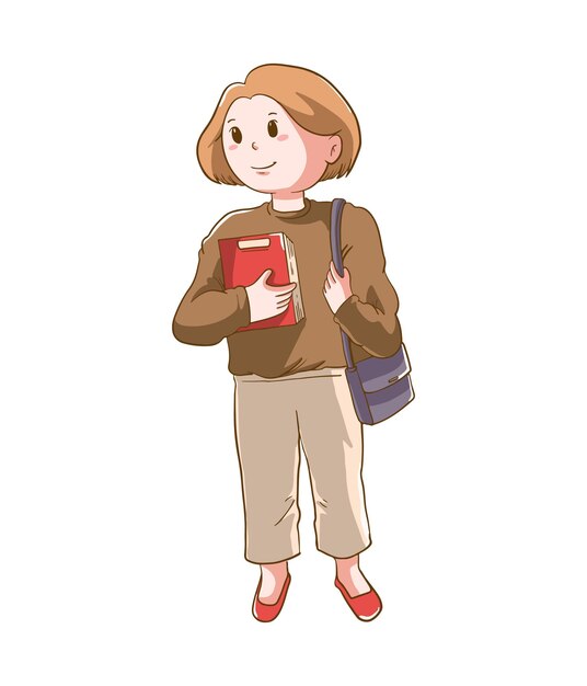 linda chica cargando una bolsa y libros de texto