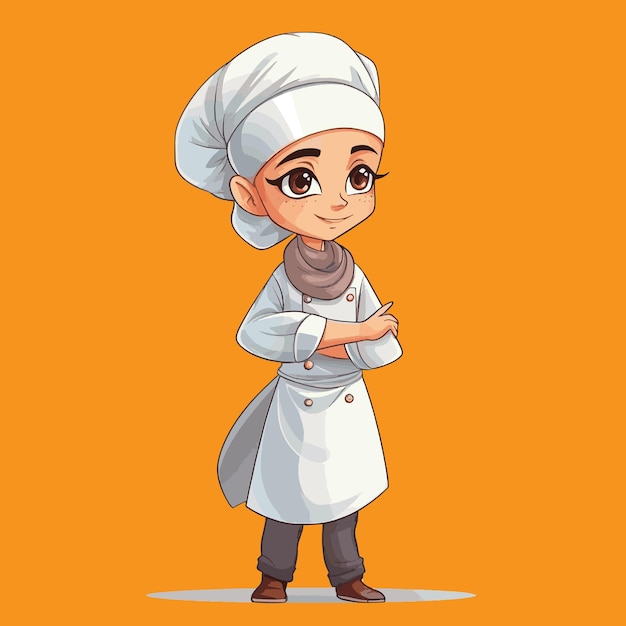 Linda chica chef sonriendo en ilustración de arte de dibujos animados uniforme