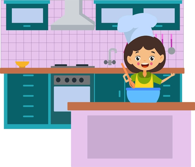 Linda chica cocinando buena comida en la cocina