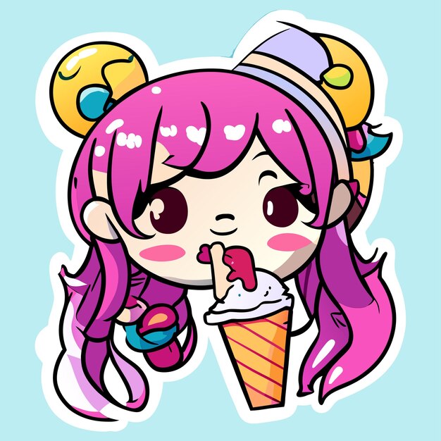 Linda chica come helado dibujado a mano dibujos animados pegatina icono concepto aislado ilustración