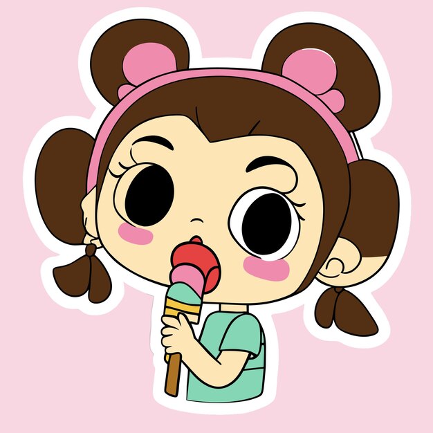 Vector linda chica come helado dibujado a mano dibujos animados pegatina icono concepto aislado ilustración