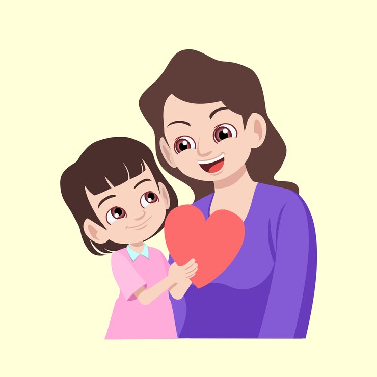 linda chica dando una tarjeta con forma de amor a su madre en el día de la madre