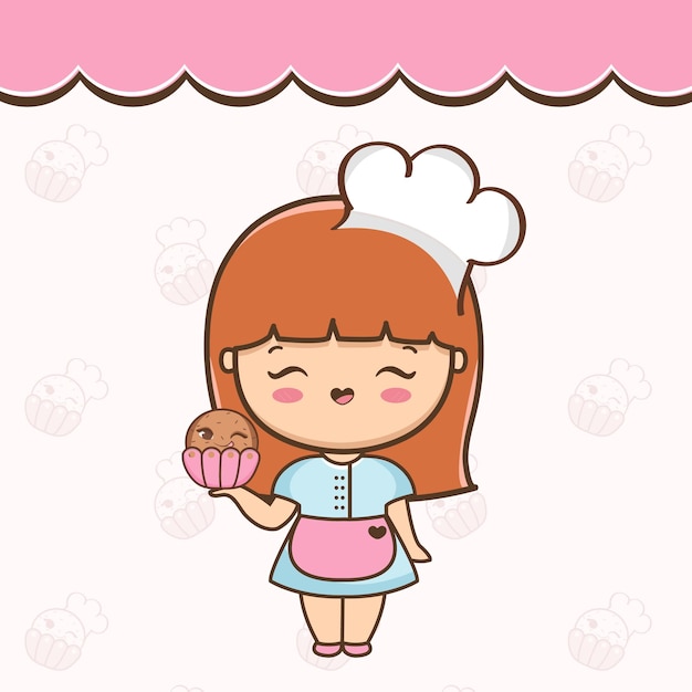 Linda chica de dibujos animados con ilustración de cupcake Vector