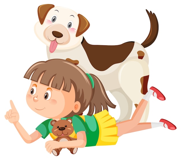 Vector linda chica de dibujos animados con un perro