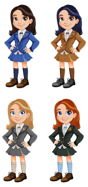 Linda chica de diferentes razas estudiante en uniforme