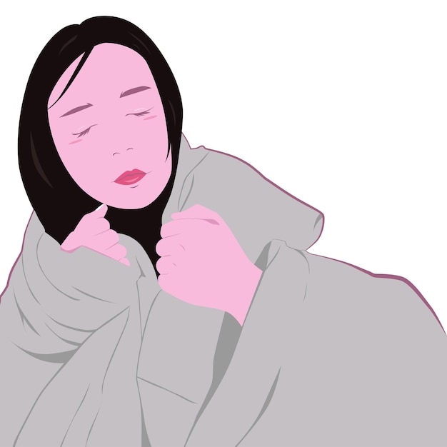 Linda chica durmiendo cubriéndose con una manta Vector