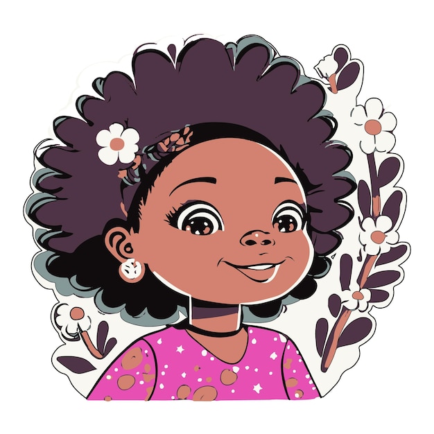 Una linda chica con flores logo creativo estilo comic 04