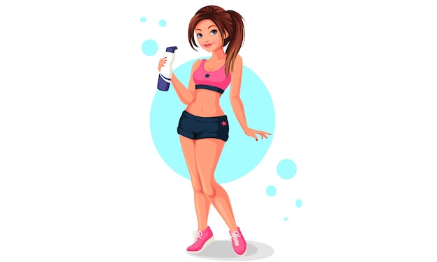 Vector linda chica de gimnasio con ilustración de botella de agua