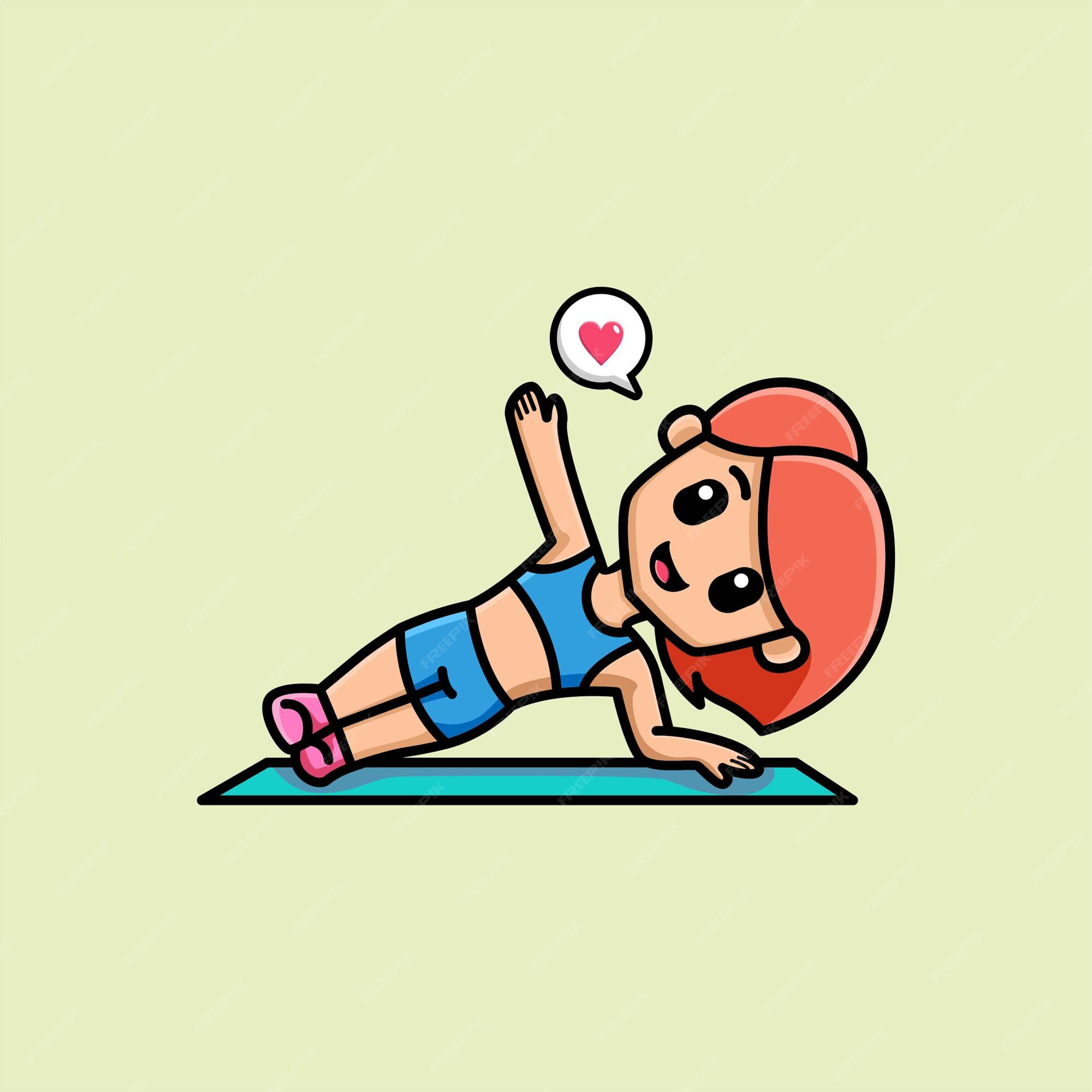 Linda chica haciendo deportes en dibujos animados mat | Vector Premium