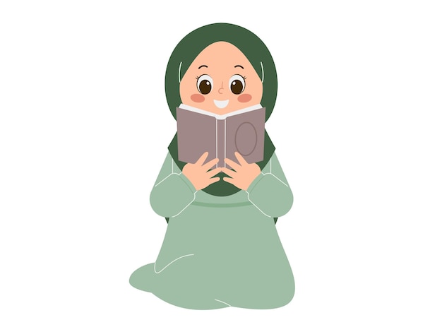 Una linda chica con hijab leyendo la ilustración del Corán
